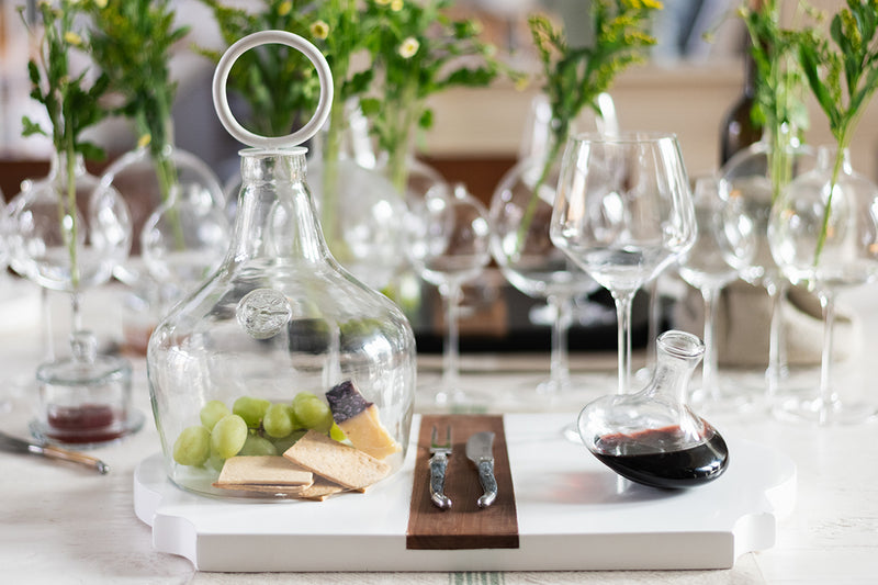 Glass Cloche Food Cover, White Ring Handle, Small