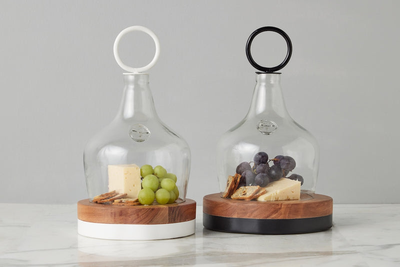 Glass Cloche Food Cover, Black Ring Handle, Small