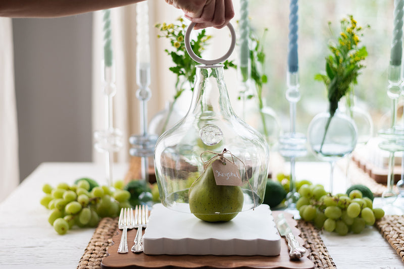 Glass Cloche Food Cover, White Ring Handle, Small