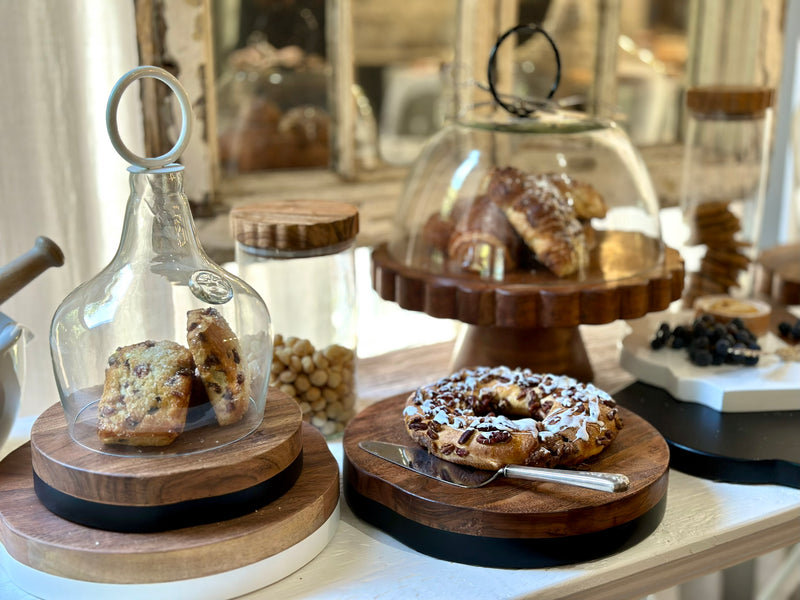 Glass Cloche Food Cover, White Ring Handle, Small