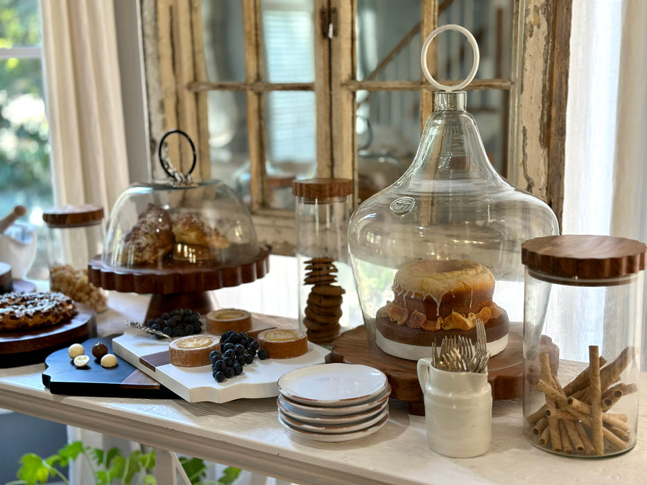 Glass Cloche Food Cover, White Ring Handle, Large