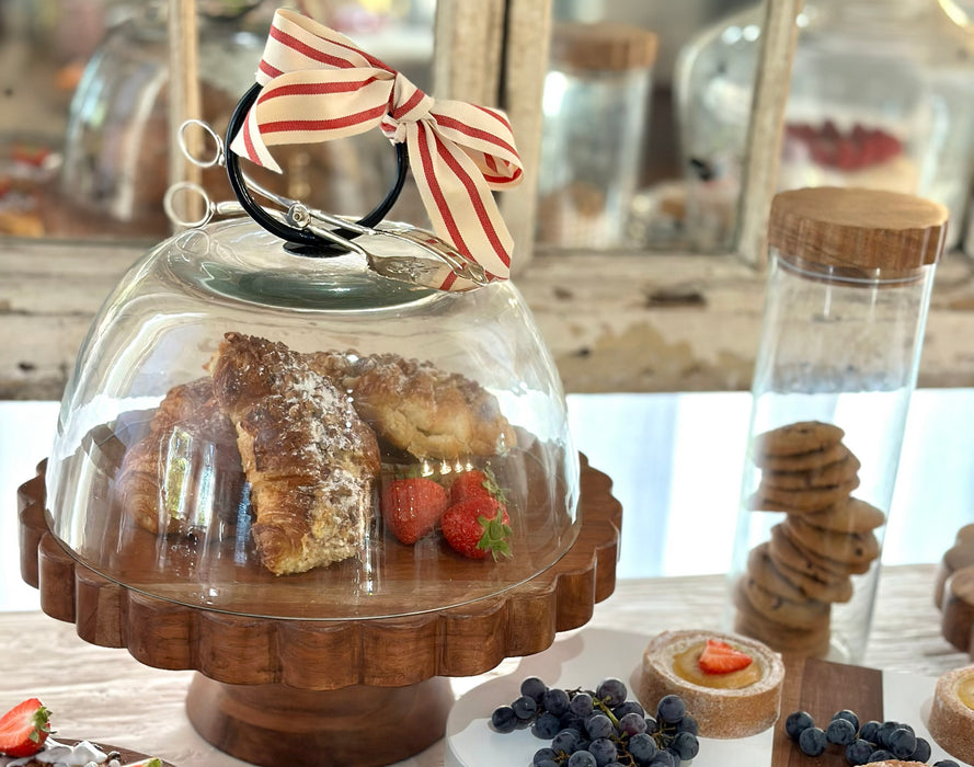 Glass Dome Food Cover, Black Ring Handle, Large