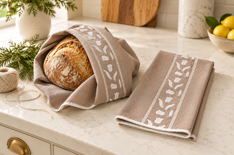 Kitchen Tea Towel, White Tulip, Set of 2