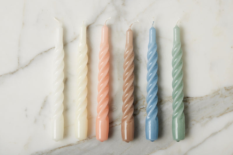 Lacquered Twisted Taper Candles, Blush, Set of 6