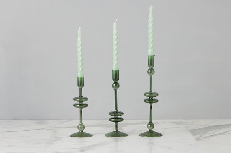 Lacquered Twisted Taper Candles, Sage, Set of 6