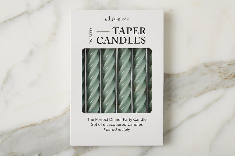 Lacquered Twisted Taper Candles, Sage, Set of 6