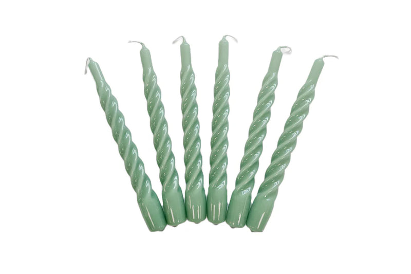Lacquered Twisted Taper Candles, Sage, Set of 6