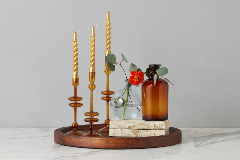 Lacquered Twisted Taper Candles, Gold, Set of 6