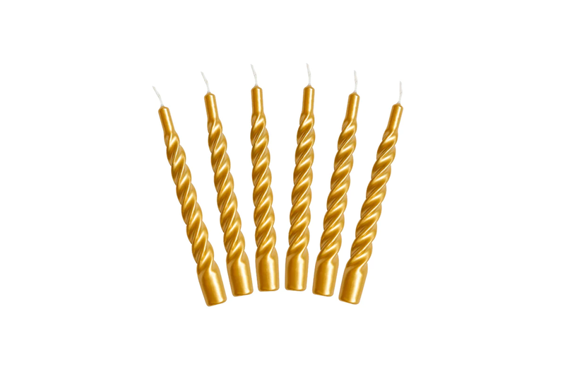 Lacquered Twisted Taper Candles, Gold, Set of 6