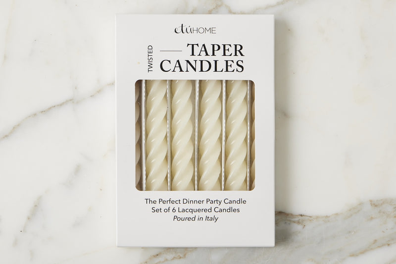 Lacquered Twisted Taper Candles, Cream, Set of 6