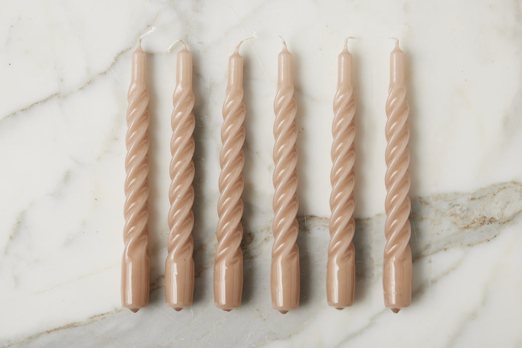 Taupe Twisted Taper Candles, Set of 6