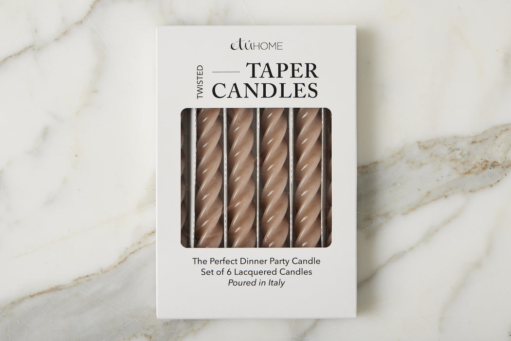 Taupe Twisted Taper Candles, Set of 6