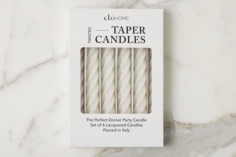 Lacquered Twisted Taper Candles, White, Set of 6