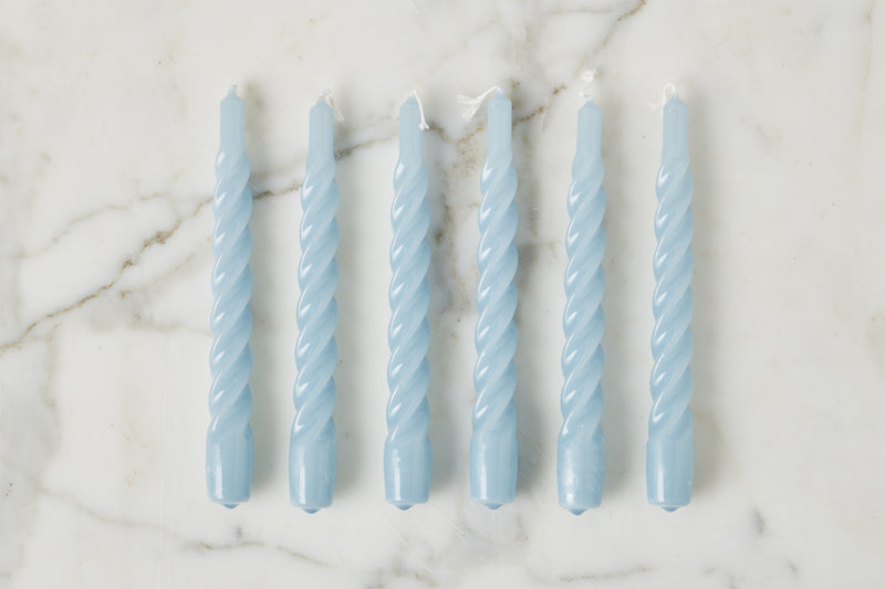 Lacquered Twisted Taper Candles, Denim, Set of 6