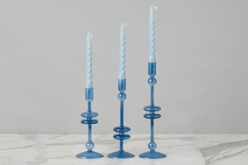 Lacquered Twisted Taper Candles, Denim, Set of 6