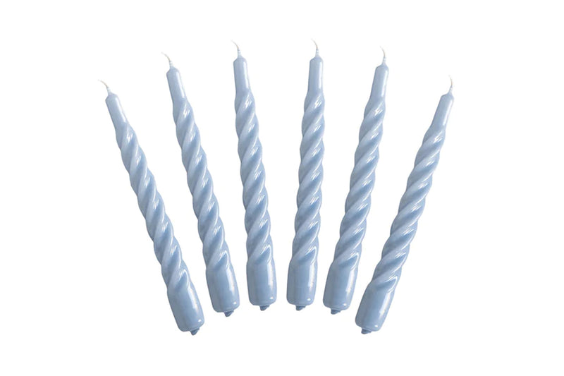 Lacquered Twisted Taper Candles, Denim, Set of 6
