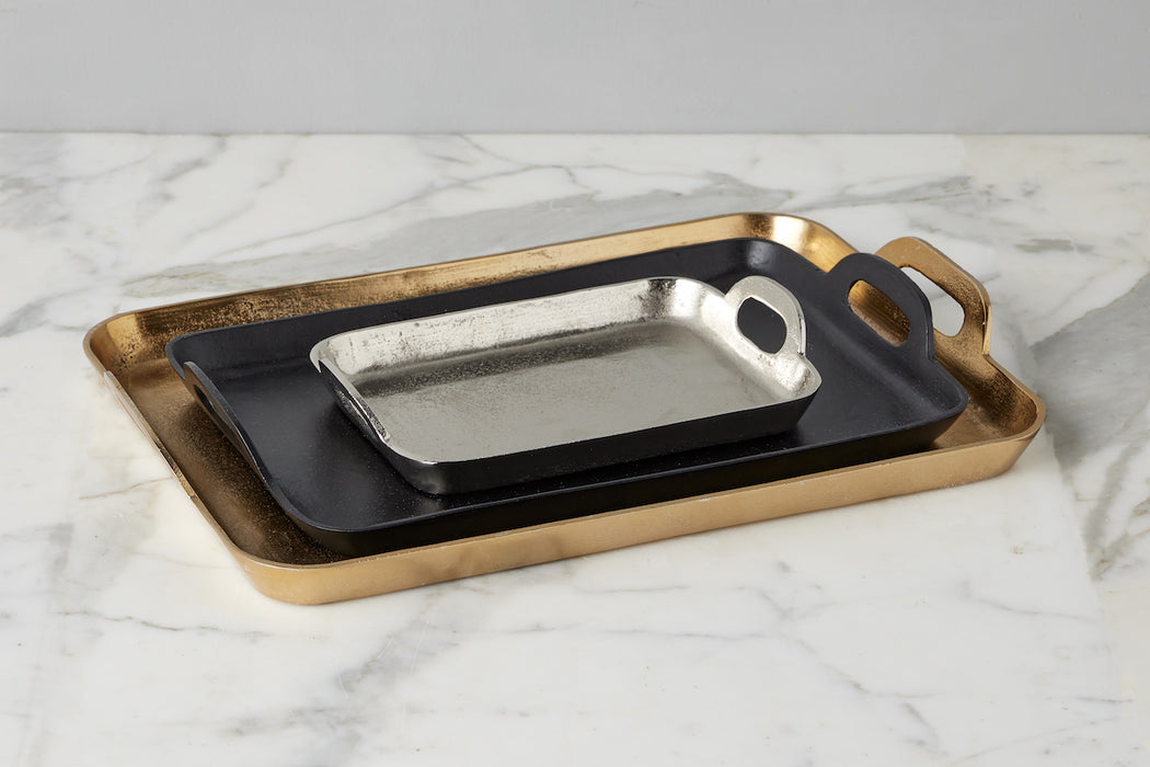 Black Rectangle Metal Tray, Medium