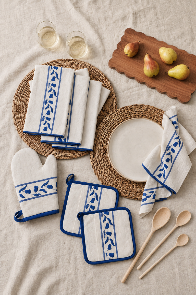 Kitchen Tea Towel, Navy Blue Tulip, Set of 2