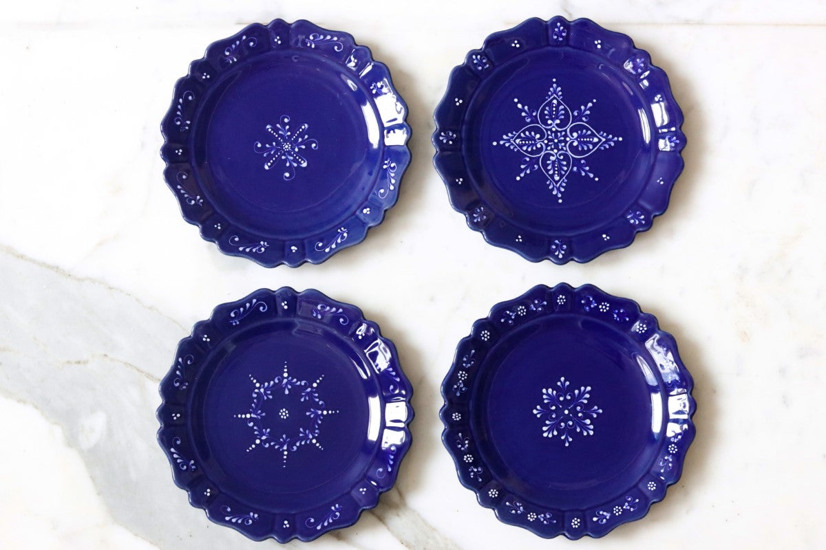 HAPPY KIT Ceramic Dinner Plates of 6, Vintage Blue Salad Plates of