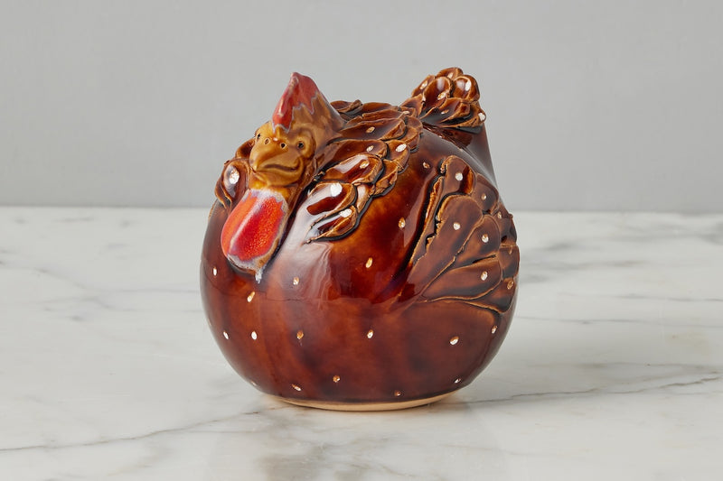 Ceramic Country French Hen, Medium, Brown