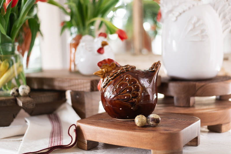 Ceramic Country French Hen, Medium, Brown
