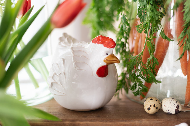 Ceramic Country French Hen, Small, White