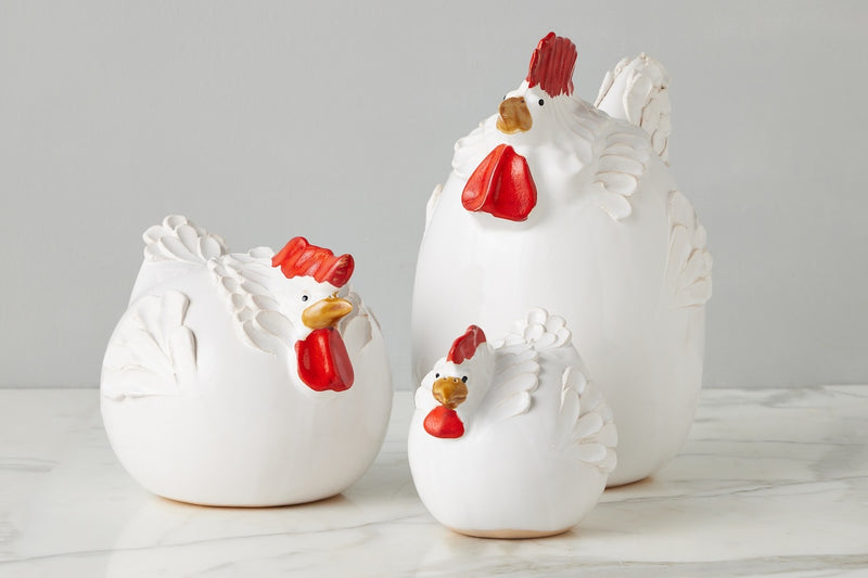 Ceramic Country French Hen, Large, White