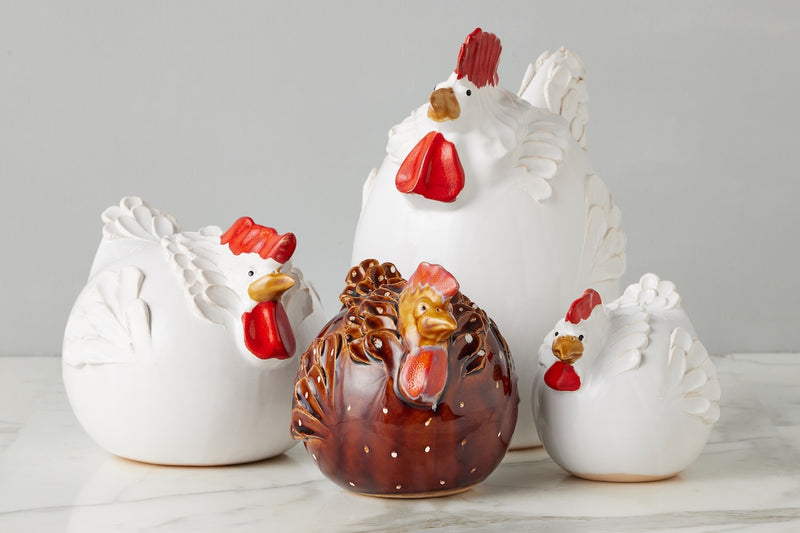 Ceramic Country French Hen, Large, White