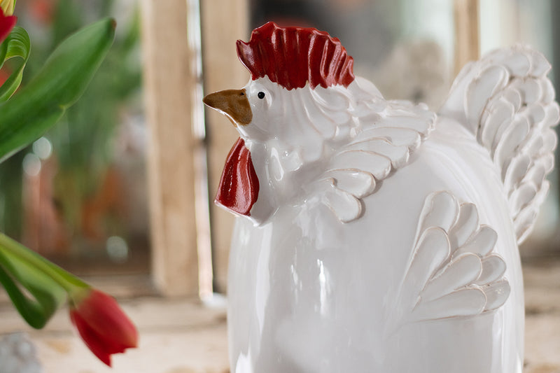 Ceramic Country French Rooster, Large, White