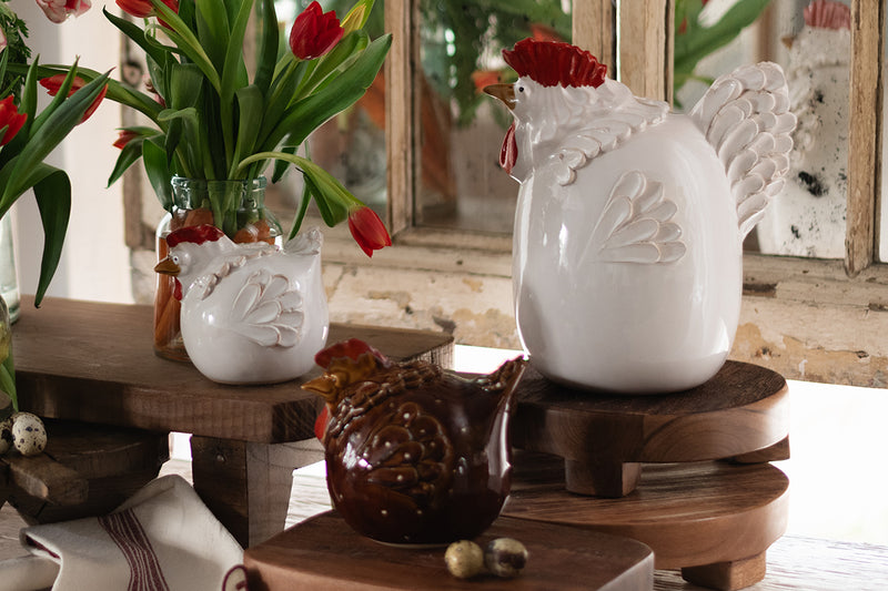 Ceramic Country French Rooster, Large, White