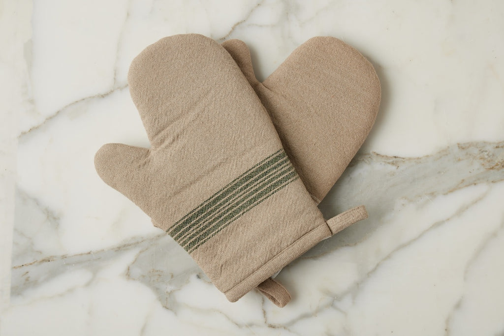 Oven Mitt Vintage Spruce Stripe Set 2