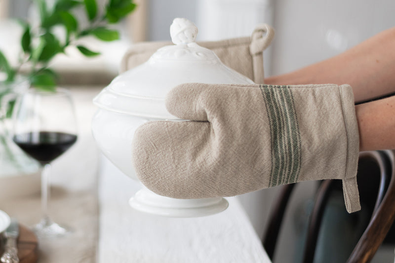 Oven Mitt, Vintage Spruce Green Stripe, Set of 2