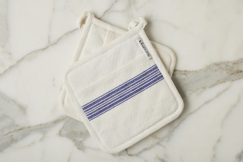 Pot Holder, Vintage Navy Blue Stripe, Set of 2