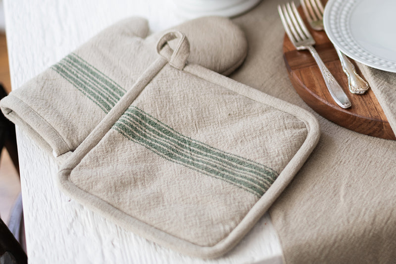 Pot Holder, Vintage Spruce Green Stripe, Set of 2