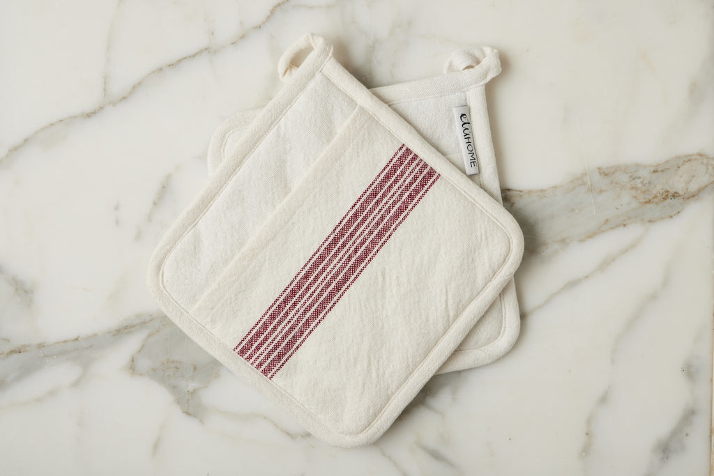Pot Holder Vintage Merlot Stripe Set 2