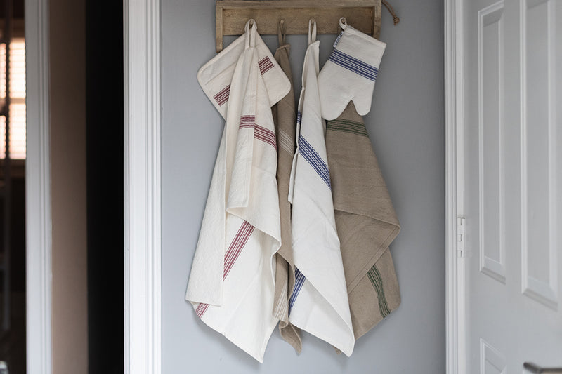 Kitchen Tea Towel, Vintage Spruce Green Stripe, Set of 2