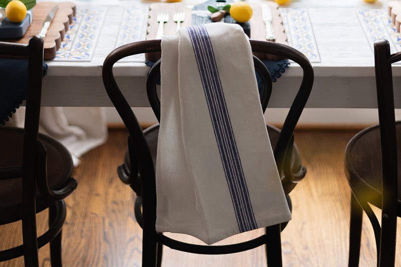 Kitchen Tea Towel, Vintage Navy Blue Stripe, Set of 2