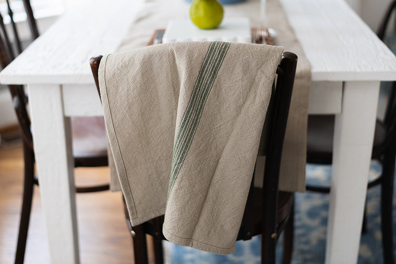 Kitchen Tea Towel, Vintage Spruce Green Stripe, Set of 2