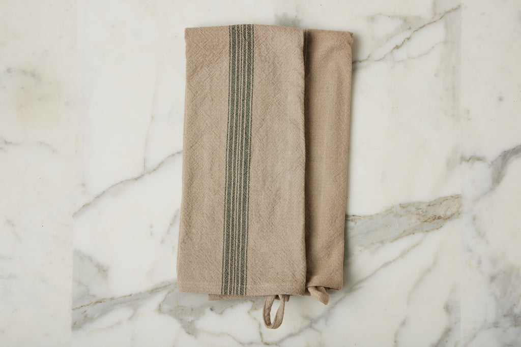 Kitchen Tea Towel Vintage Spruce Stripe Set 2