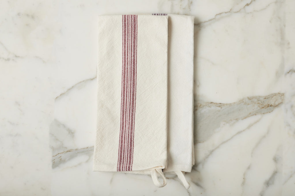 Kitchen Towel, Vintage Merlot Red Stripe, Set of 2