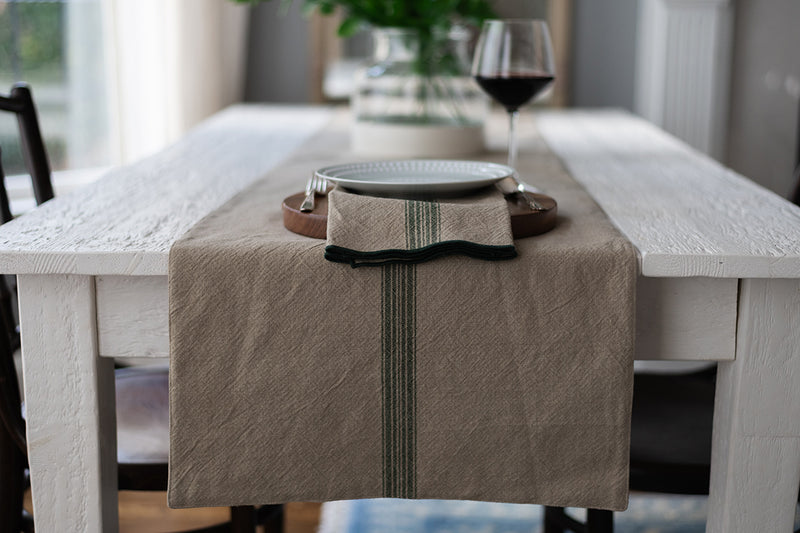 Table Runner, Vintage Spruce Green Stripe
