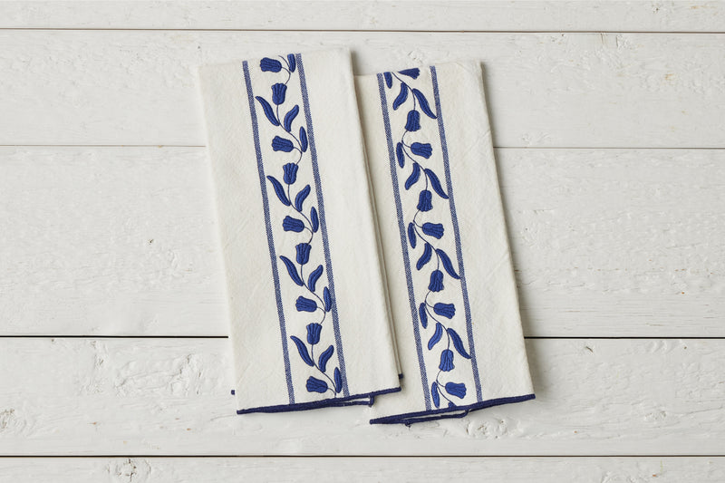 QMN114UB9 etuhome Kitchen Tea Towel Navy Blue Tulip Set of 2