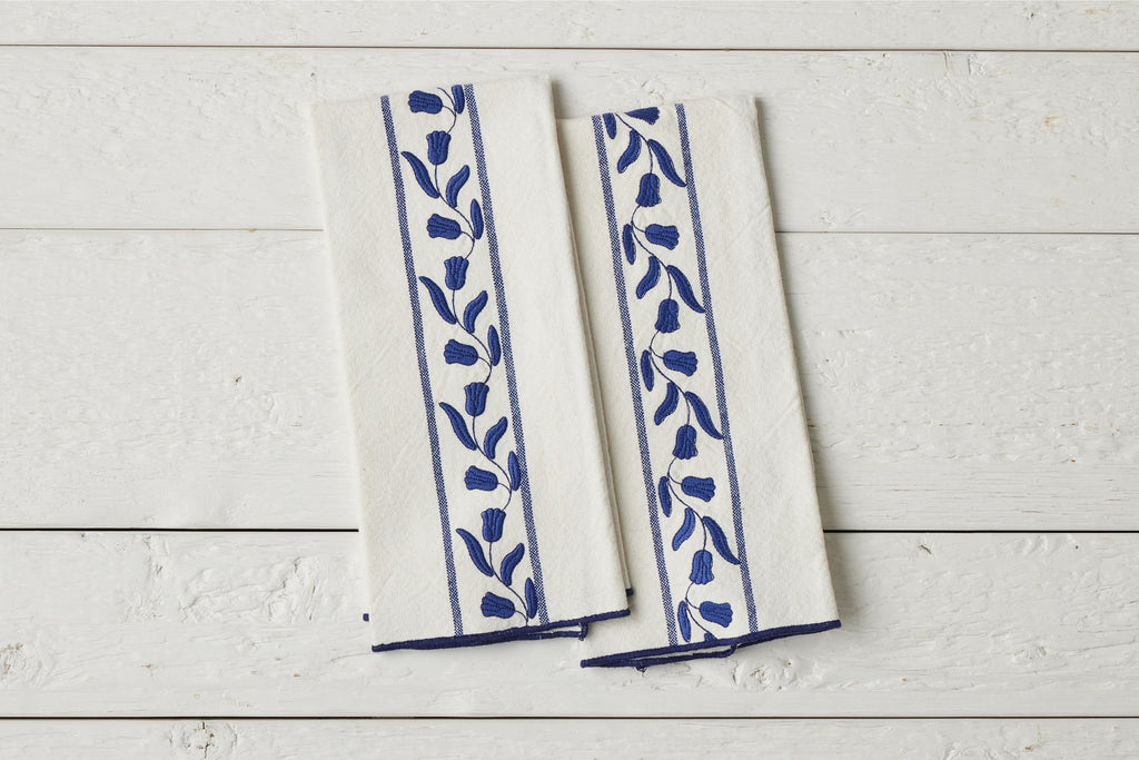 Kitchen Tea Towel Navy Blue Tulip Set 2