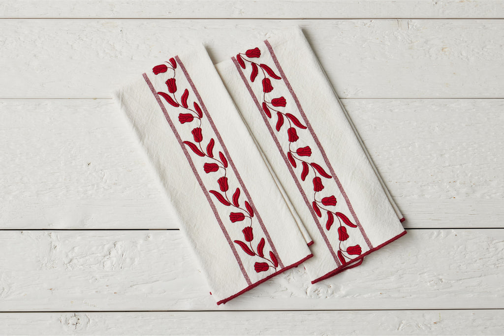 Kitchen Tea Towel Merlot Tulip Set 2