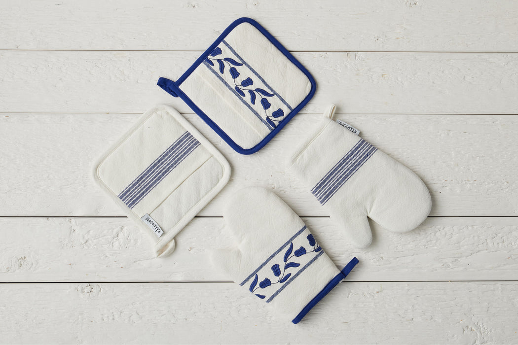 QMN116UB9 etuhome Oven Mitt Navy Blue Tulip Set of 2