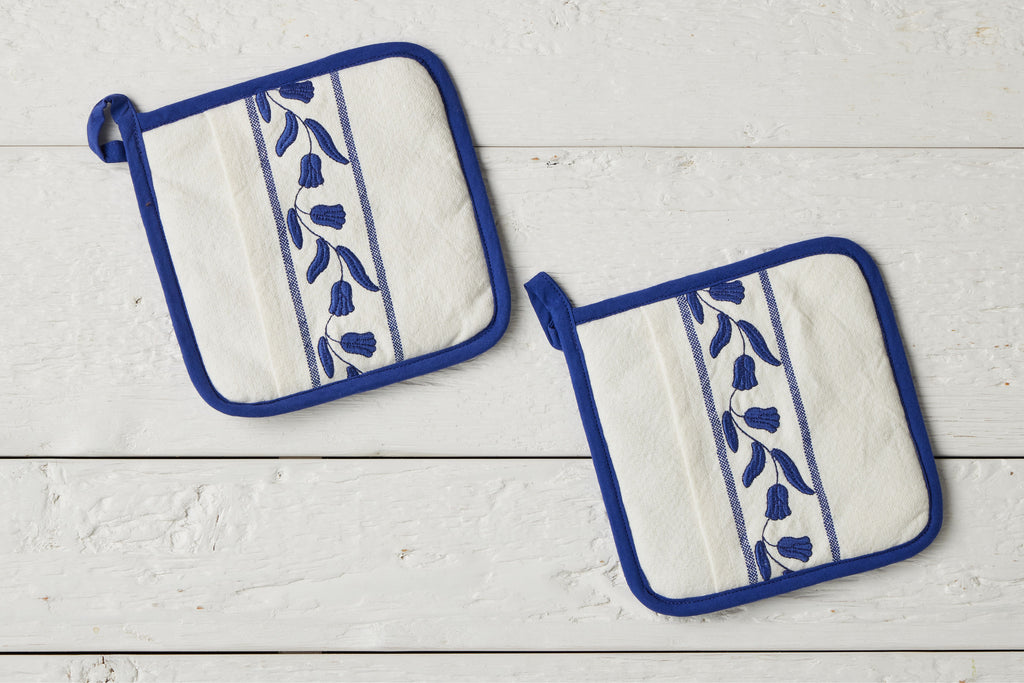 Pot Holder Navy Blue Tulip Set 2