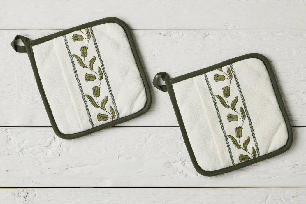 QMN117UG9 etuhome Pot Holder Spruce Green Tulip Set of 2