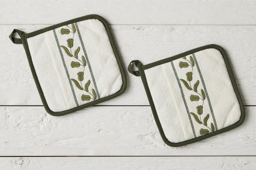 QMN117UG9 etuhome Pot Holder Spruce Green Tulip Set of 2