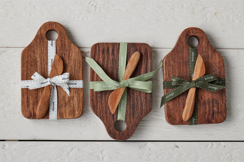 RMN218ANG4 etuhome Mini Natural Appetizer Board with Spreader Sage Ribbon