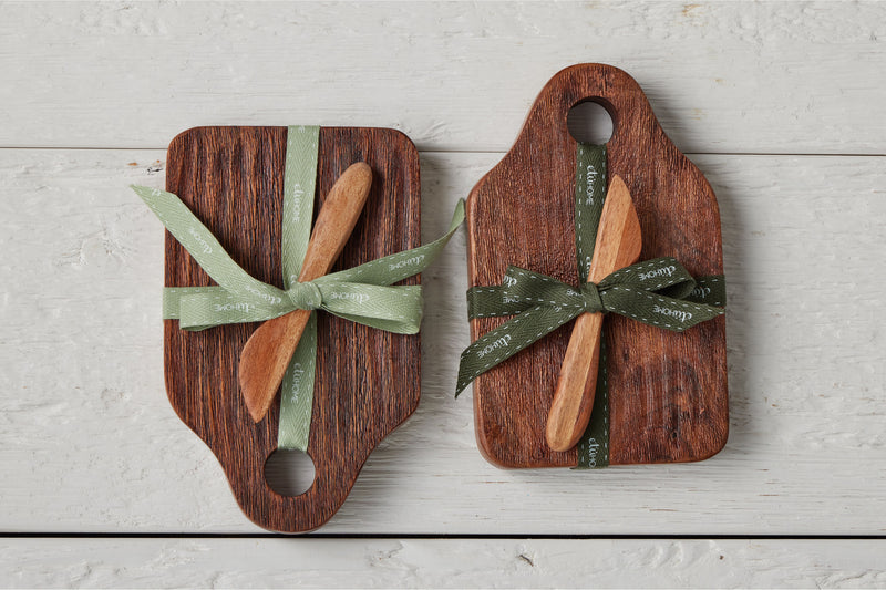 RMN218ANG4 etuhome Mini Natural Appetizer Board with Spreader Sage Ribbon